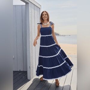 Sail To Sable Ric-Rac Bow Strap Maxi Dress Navy